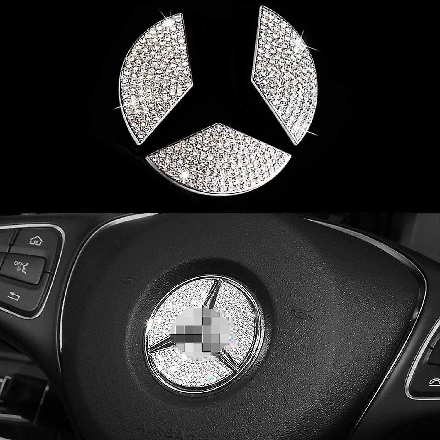 SZTXJ Bling Steering Wheel Logo Caps Compatible with Mercedes Benz (45mm), Diamond Crystal Steering Wheel Emblem Accessories for Women W205 W212 W213