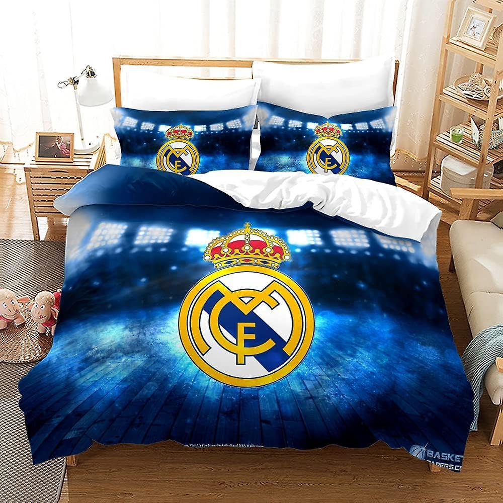 Kerota Real Madrid Football Team Duvet Cover Set, 100% Microfiber, 3D Digital Printed Bedding Set, 2 Piece Double200x200cm