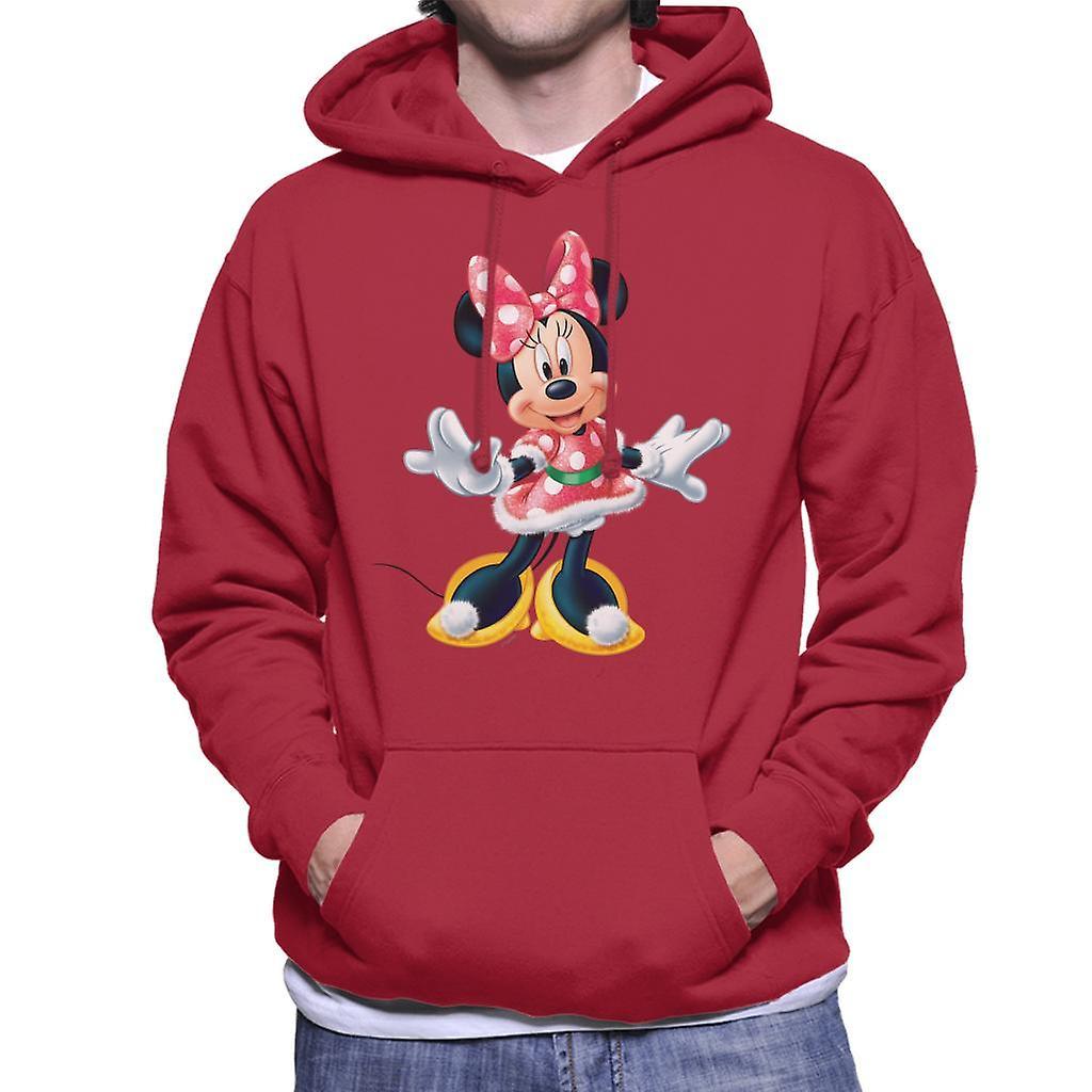 Disney Christmas Minnie Mouse Festive Pose Men's Hooded Sweatshirt Cherry Red Medium