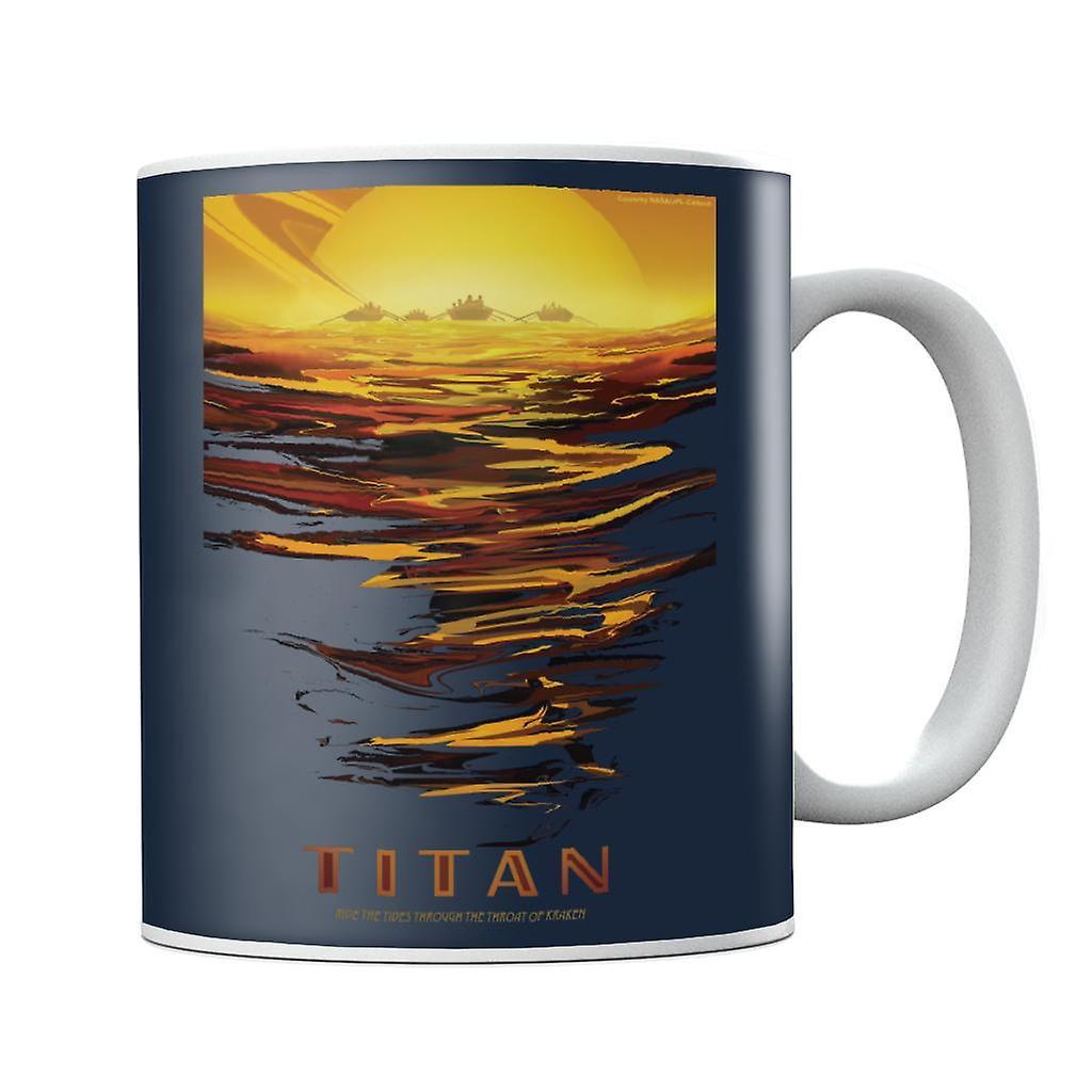 NASA Titan Interplanetary Travel Poster Mug Navy Blue 10oz