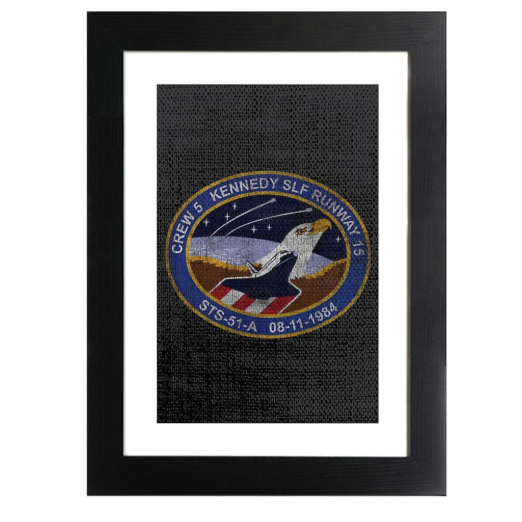 NASA STS 51 A Discovery Mission Badge Distressed Framed Print Black 39 x 52 cm