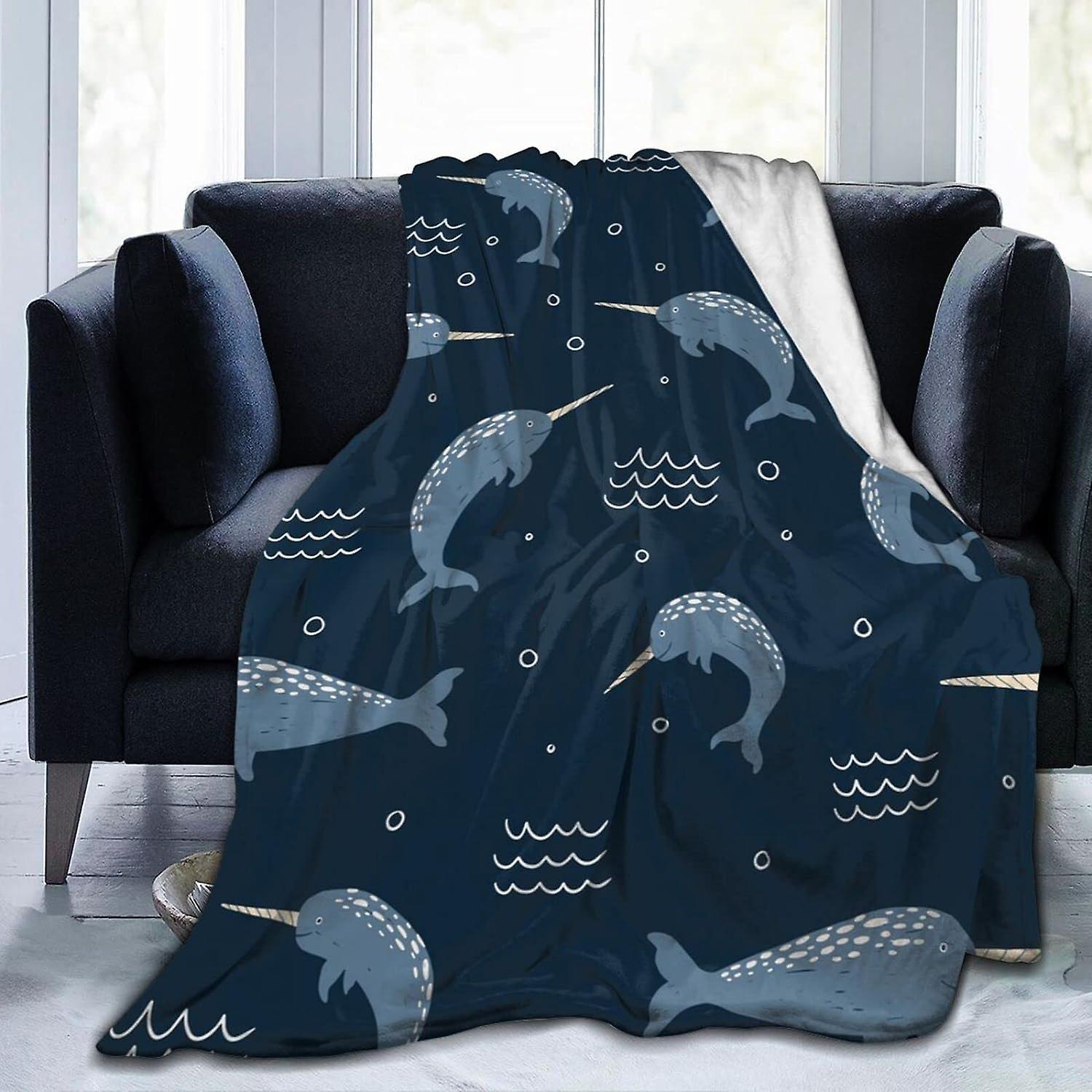 Kerota Throw Blanket Narwhal Flannel Blanket Soft And Comfortable Single Blanket Washable Anti-pilling For Sofa Couch Bedroom 50"x40" 50x40in 125x1..