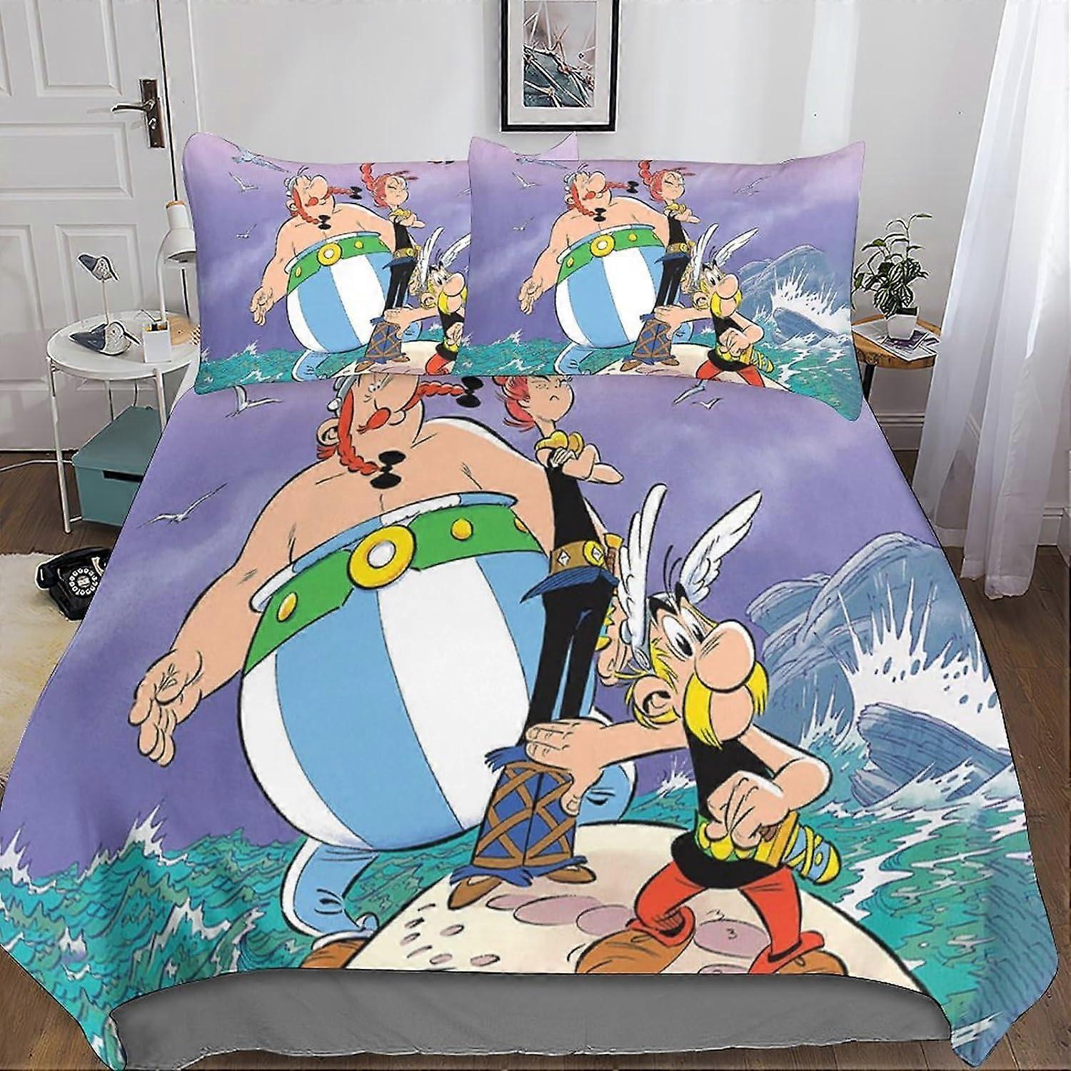 Kerota Asterix 3 Piece Duvet Cover, 3D Bedding Set with Zipper Closure Microfiber Cute Anime Bedding Set with Pillowcase for Adults and Kids Double...