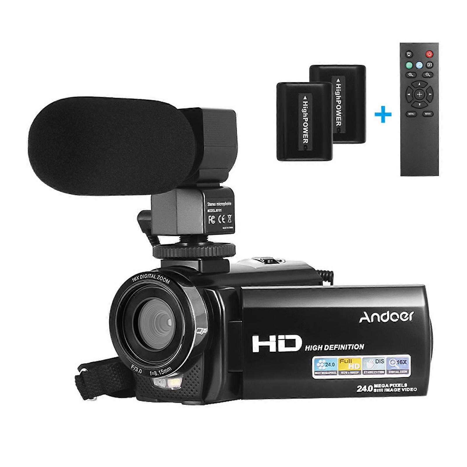 Andoer HDV-201LM 1080P FHD Digital Video Camera Camcorder DV Recorder 24MP 16X Digital Zoom 3.0 Inch LCD Screen with 2pcs Rechargeable Batteries + ...