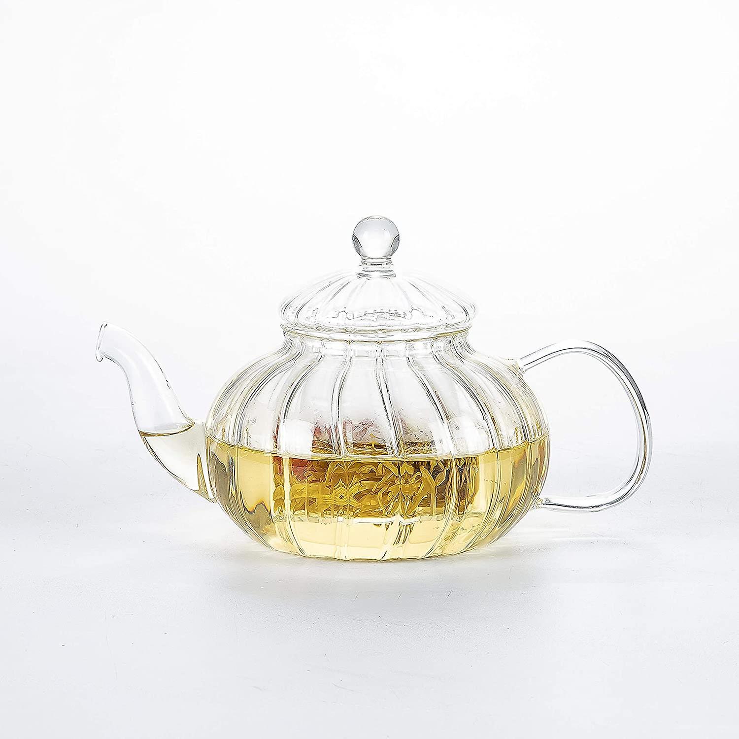 Augro Glass Teapot With Infuser Pumpkin Design(600ml Pumpkin Teapot)