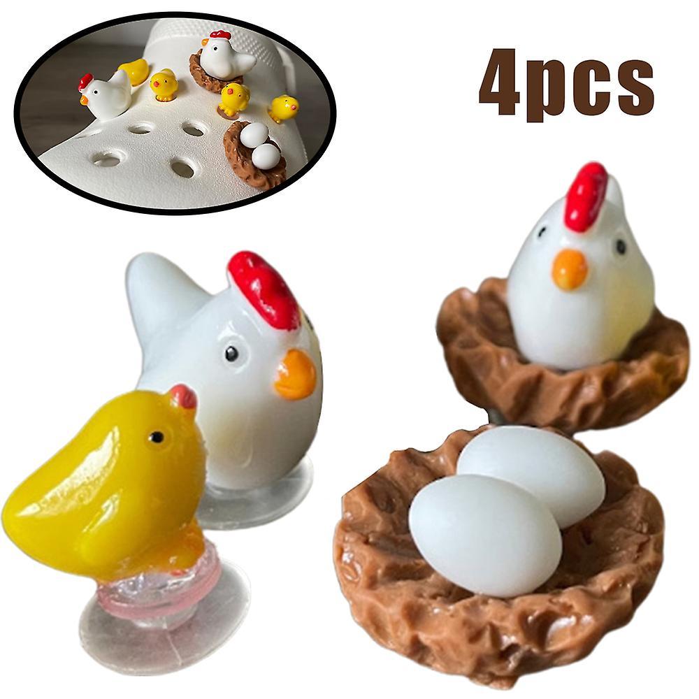 Eocici 4pcs/set Cute 3d Chicken Charms For Crocs Diy Matching Shoe Decoration, Shoe Accessories Hole Shoes Decoration