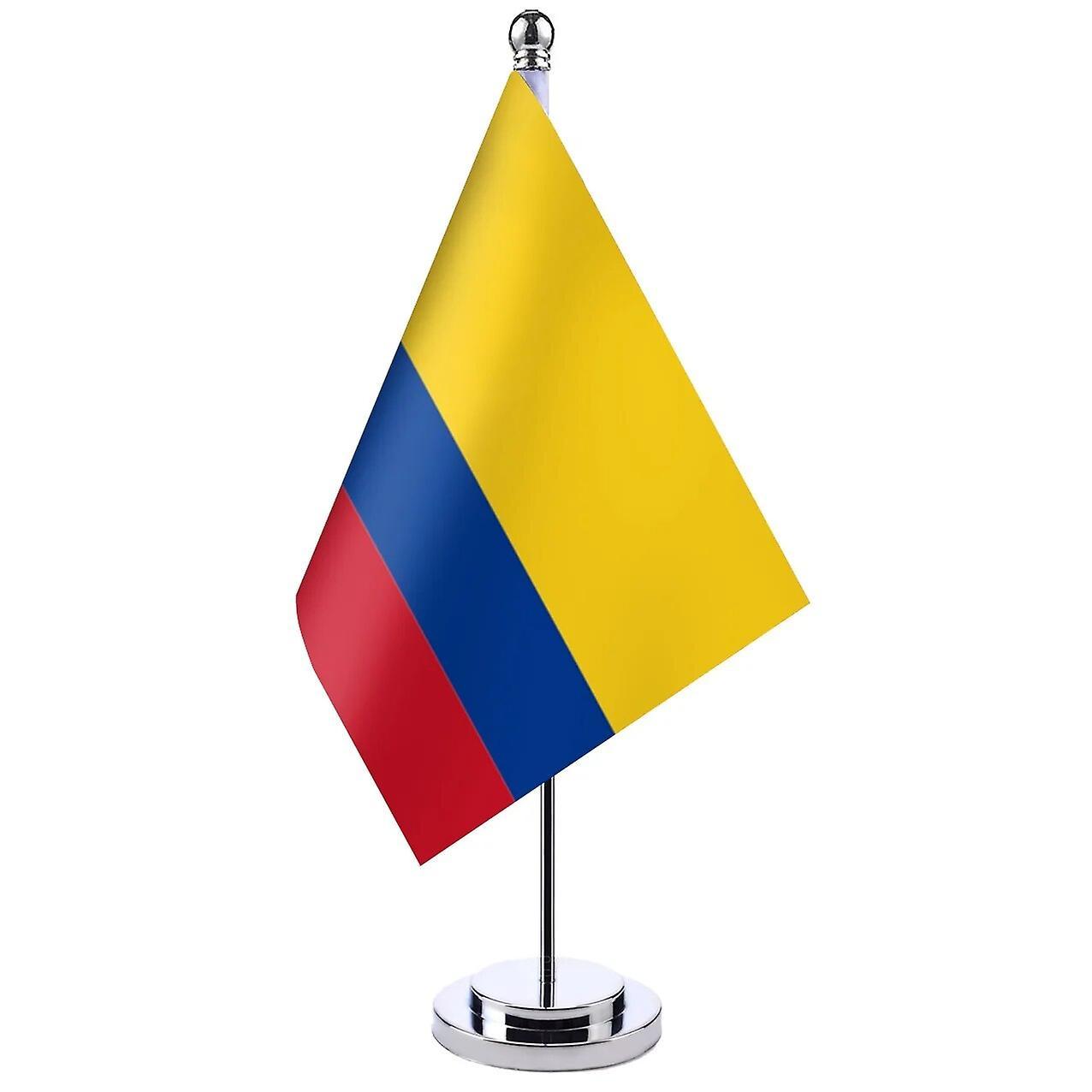 Scitoo 14x21cm Office Desk Flag Of Colombia Banner Boardroom Table Stand Pole The Colombian National Flag Set Meeting Room Decor Colombia Silver