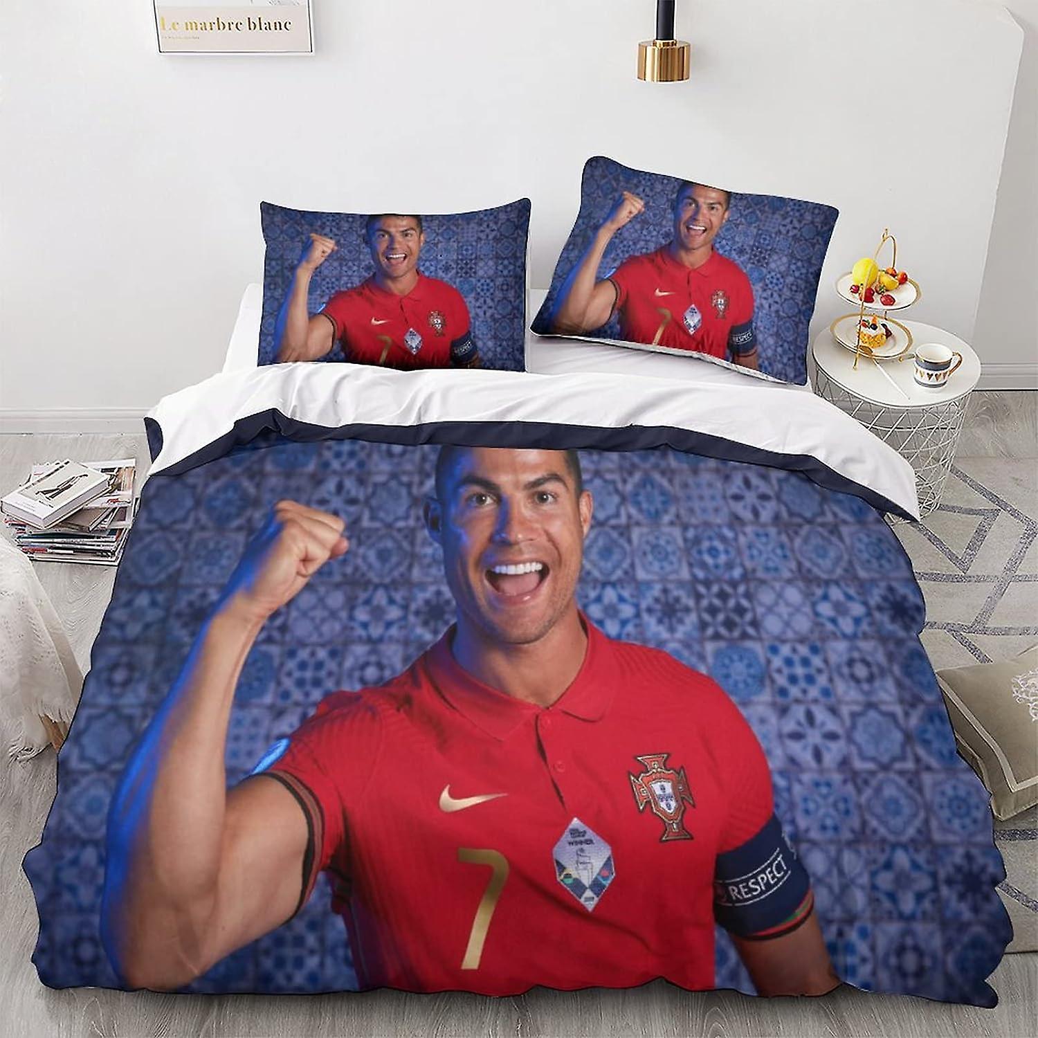 Kerota Cristiano Ronaldo Football Star Al NASSR Duvet Cover Set 3 Piece Bedding Set Microfiber Modern 3D Bedding Set - 1 Duvet Cover + 2 Double Pil...