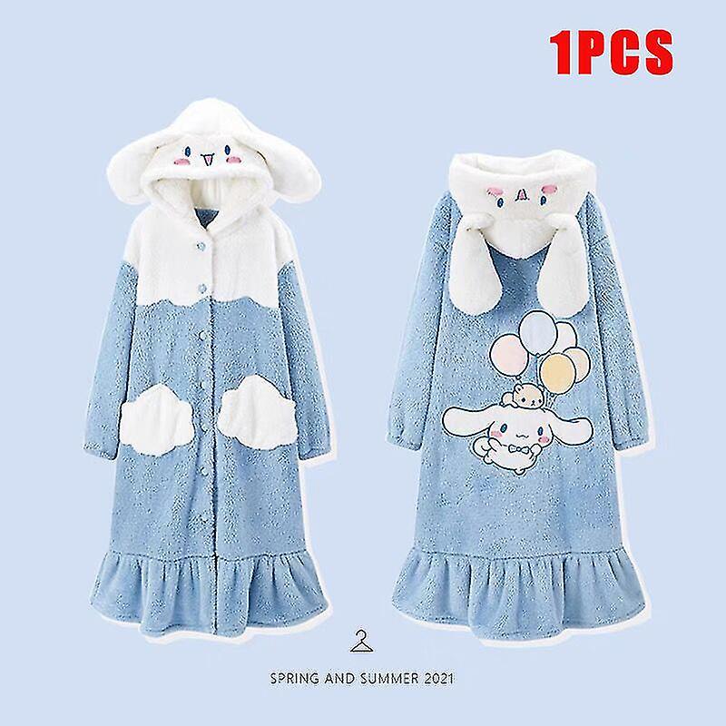 Meet Kawaii Sanrio Kuromi Cinnamoroll My Melody Plush Loungewear Women's Pajamas Robe Hooded Cute Pajamas Plush Long Nightgown Gift Cinnamoroll 2 L