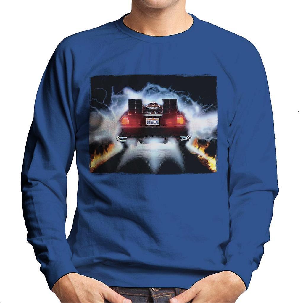 Back to the Future Delorean Taking Off For Time Travel Men's Sweatshirt Royal Blue XX-Large