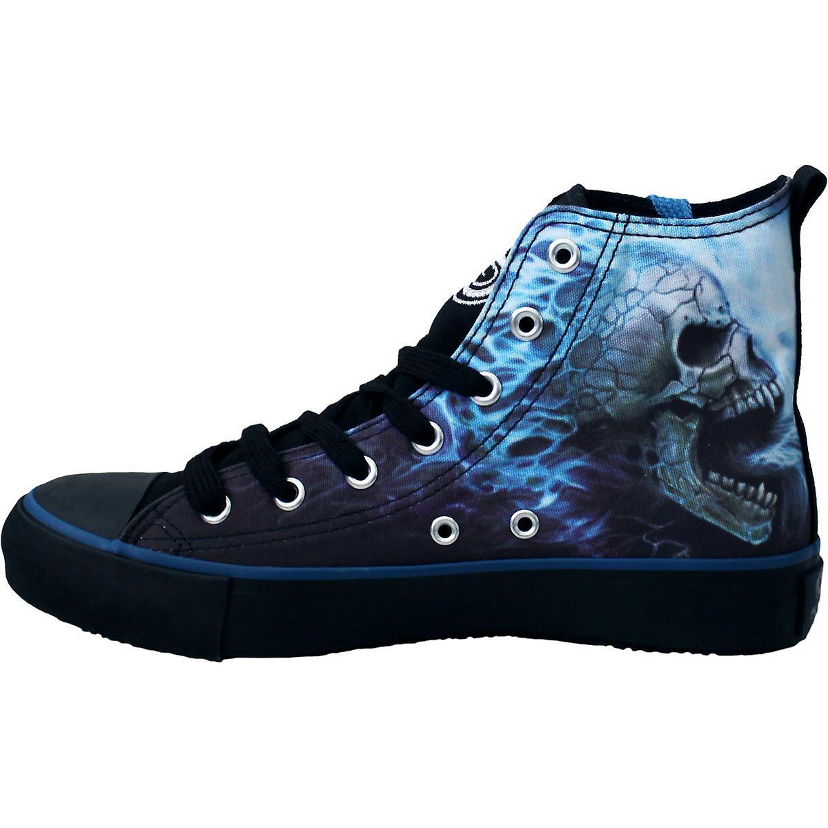 Spiral Direct Gothic FLAMING SPINE - Sneakers - Ladies High Top Laceup |AlloverPrint|Skeleton|Flames Black Small