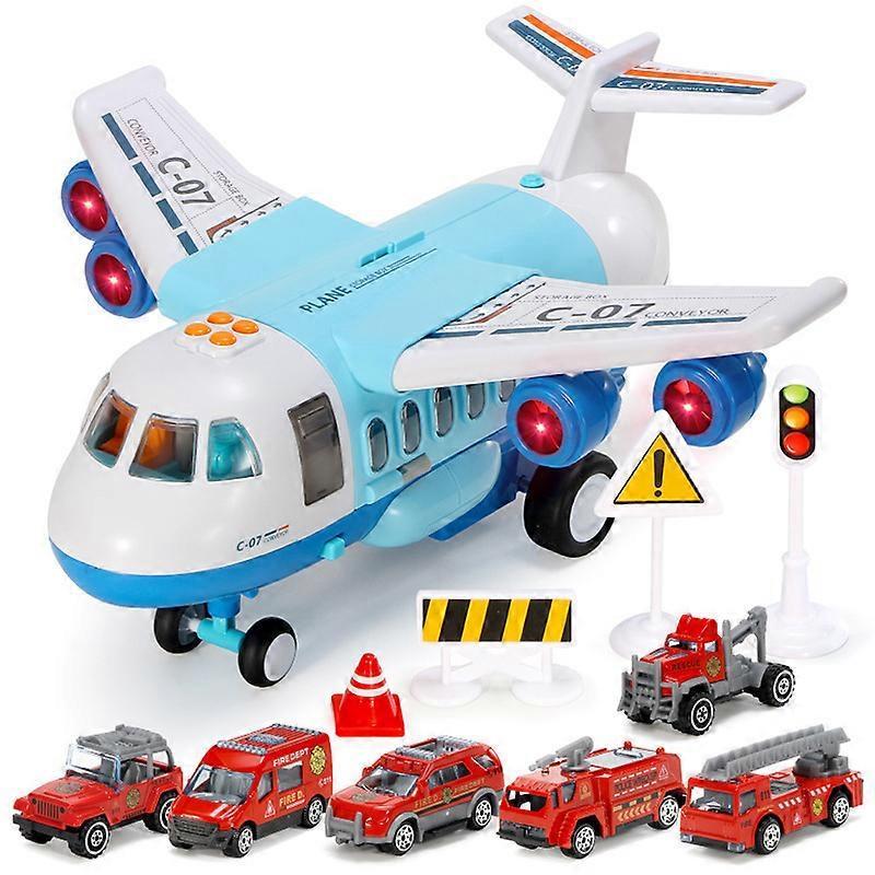 Baicccf Toy Airplane Plane Toy with Smoke, Sound and Light, Fricton Powered Airplane with Mini Cars, Birthday Gift for Boys and Girls