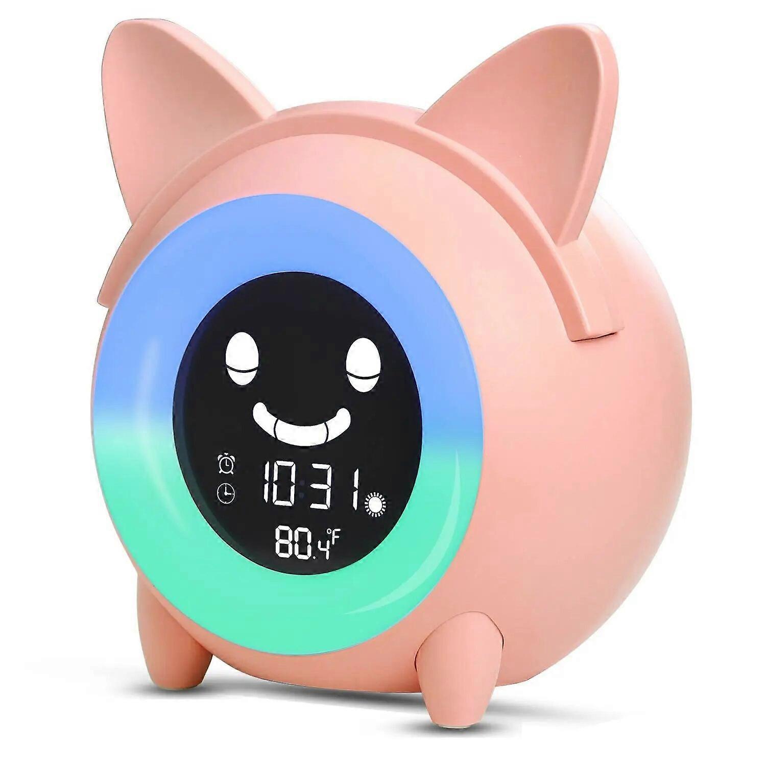 Redkid Kids Child Alarm Clock Sleep Trainer Clock 5 Color Night Light Digital Wake Up Cute Clock with Temperature NAP Timer for Bedroom Pink Cat