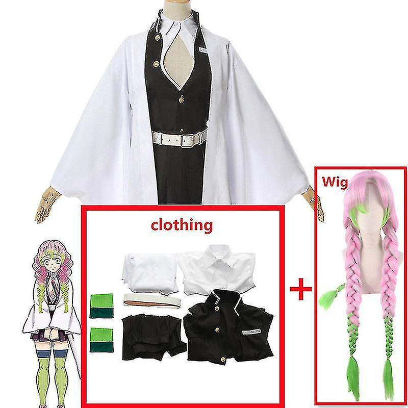 Cryin Anime Demon Slayer Kimetsu No Yaiba Mitsuri Kanroji Kisatsutai Kimono Cosplay Costume Halloween Clothes A2 Costume wig M