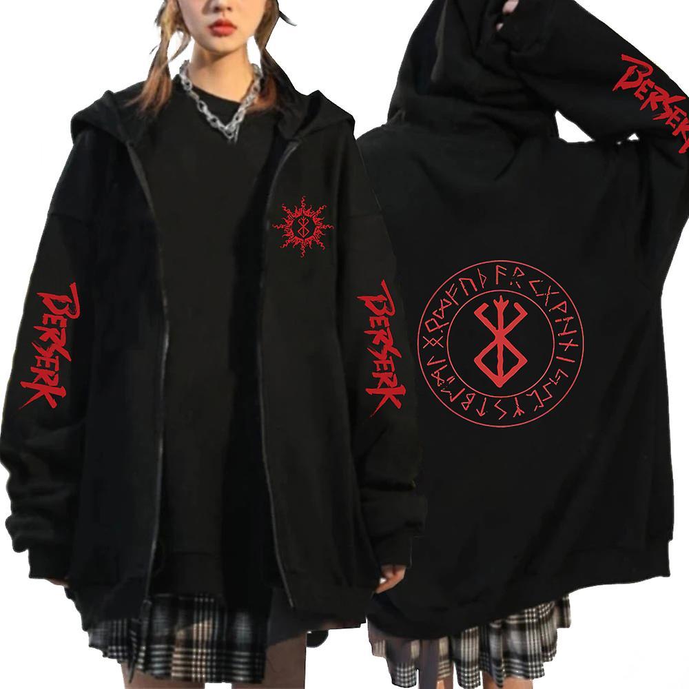 Jiechannel Anime Berserk Hoodie Coat Harajuku Manga Guts Eyes Jacket Sweatshirt Graphic Long Sleeve Men/women Punk Fashion Zipper Jackets Ks-black1...