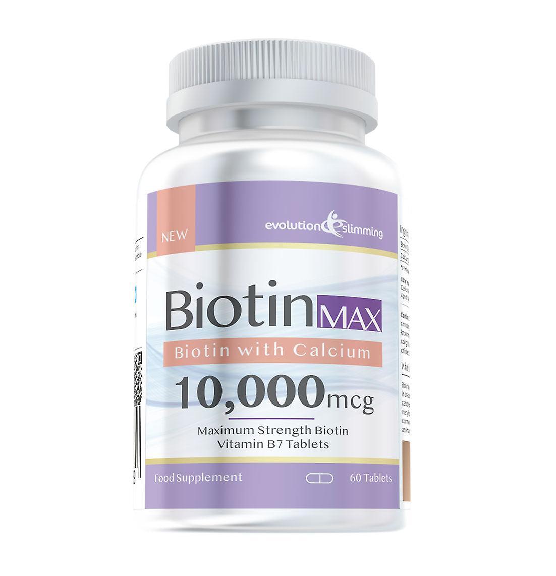 Biotin Max 10,000mcg with Calcium - 60 Tablets - Biotin Supplement - Evolution Slimming