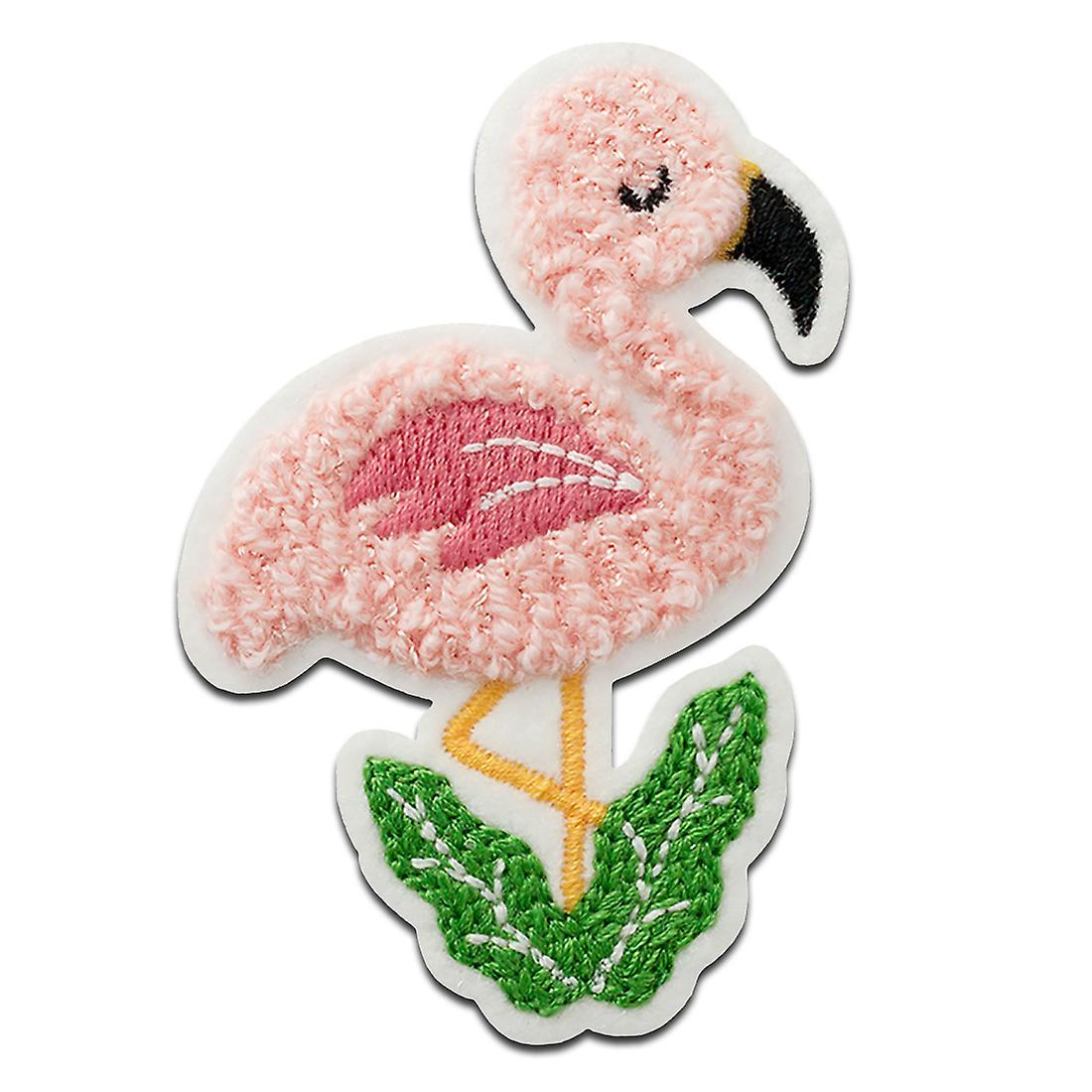 Mono-Quick Flamingo fluffy chenille animal - patch, iron-on patch, size: 6.9 x 5 cm