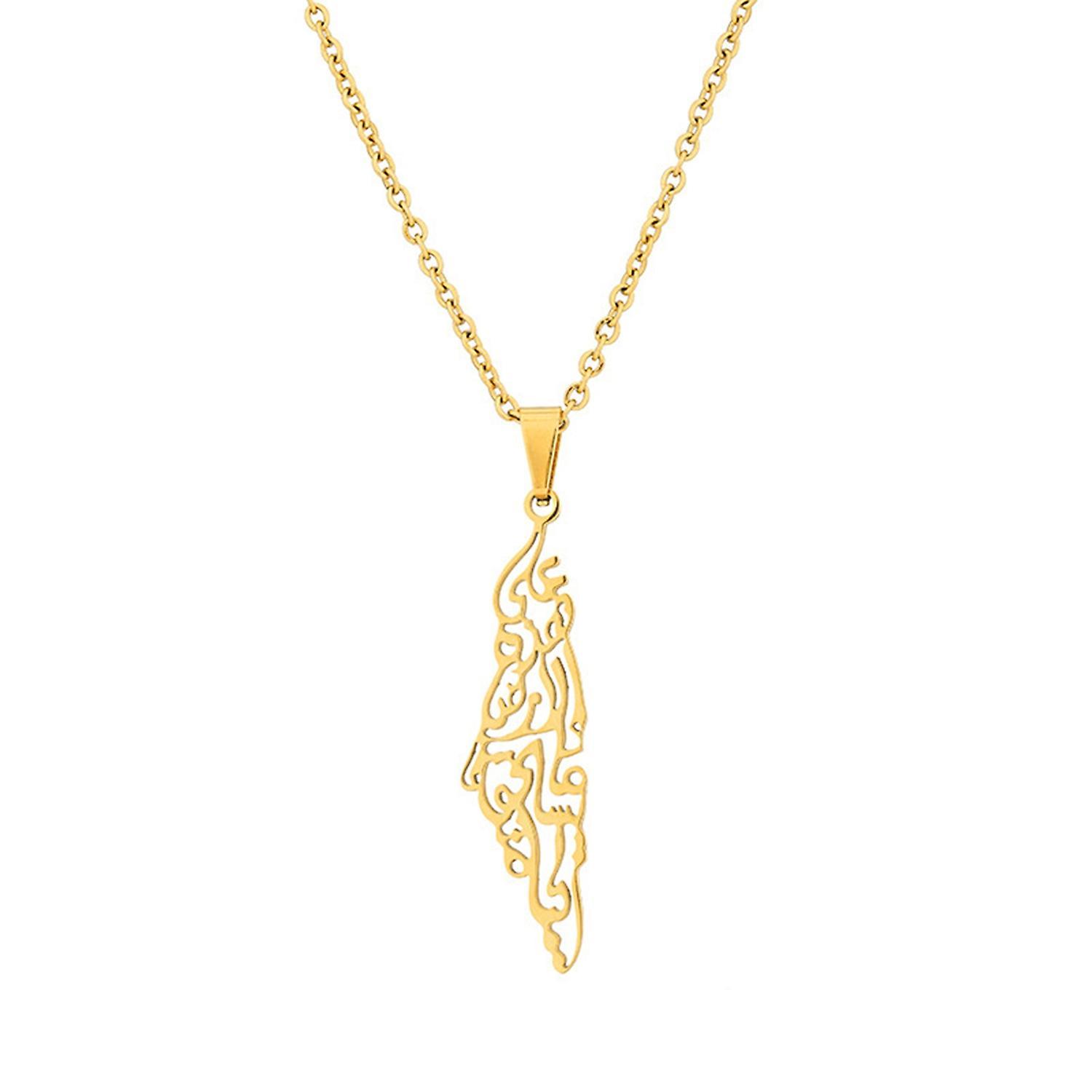 ZHOUBA Palestine Israel Outline Map Pendant Necklace Palestine Country Map Geometric Charm Necklace Gold