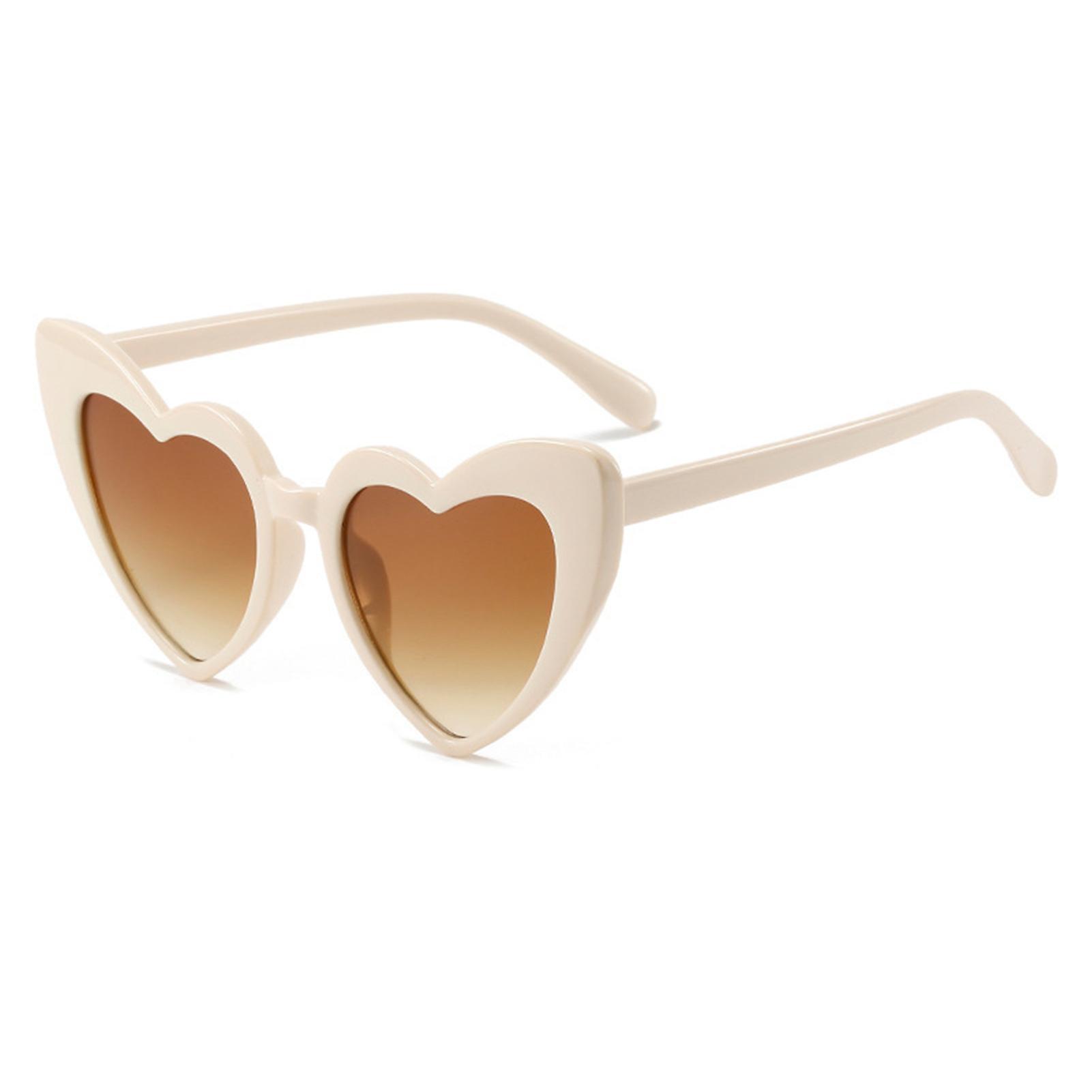 Tuelaly Vintage Eye Sunglasses Heart Shaped High Translucency Lens Trendy Retro Decorative Cosplay Sun Glasses for Women Beige