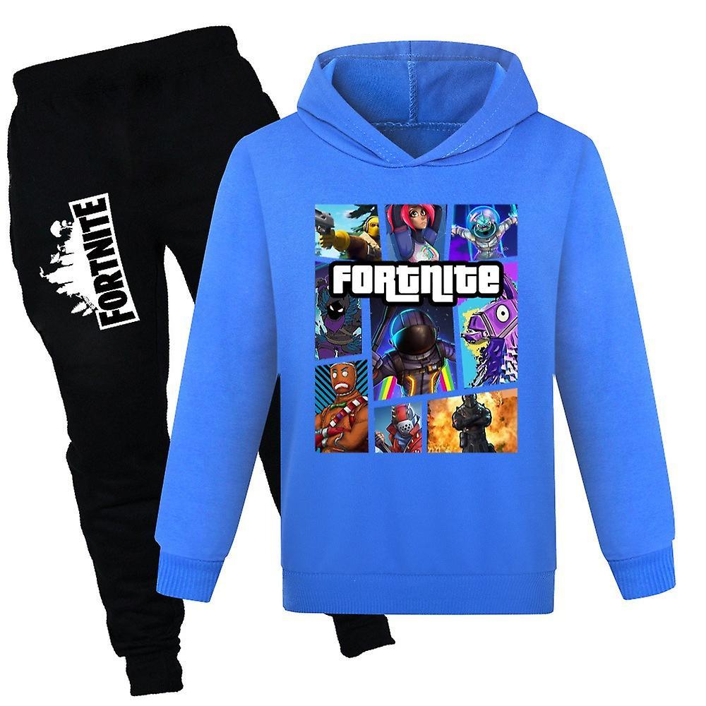 Vicbuy Gifts Kids Teens Fortnite Tracksuit Set Hoodies Hooded Sweatshirt Tops+pants Outfits Suit 7-14 Years Blue 9-10 Years