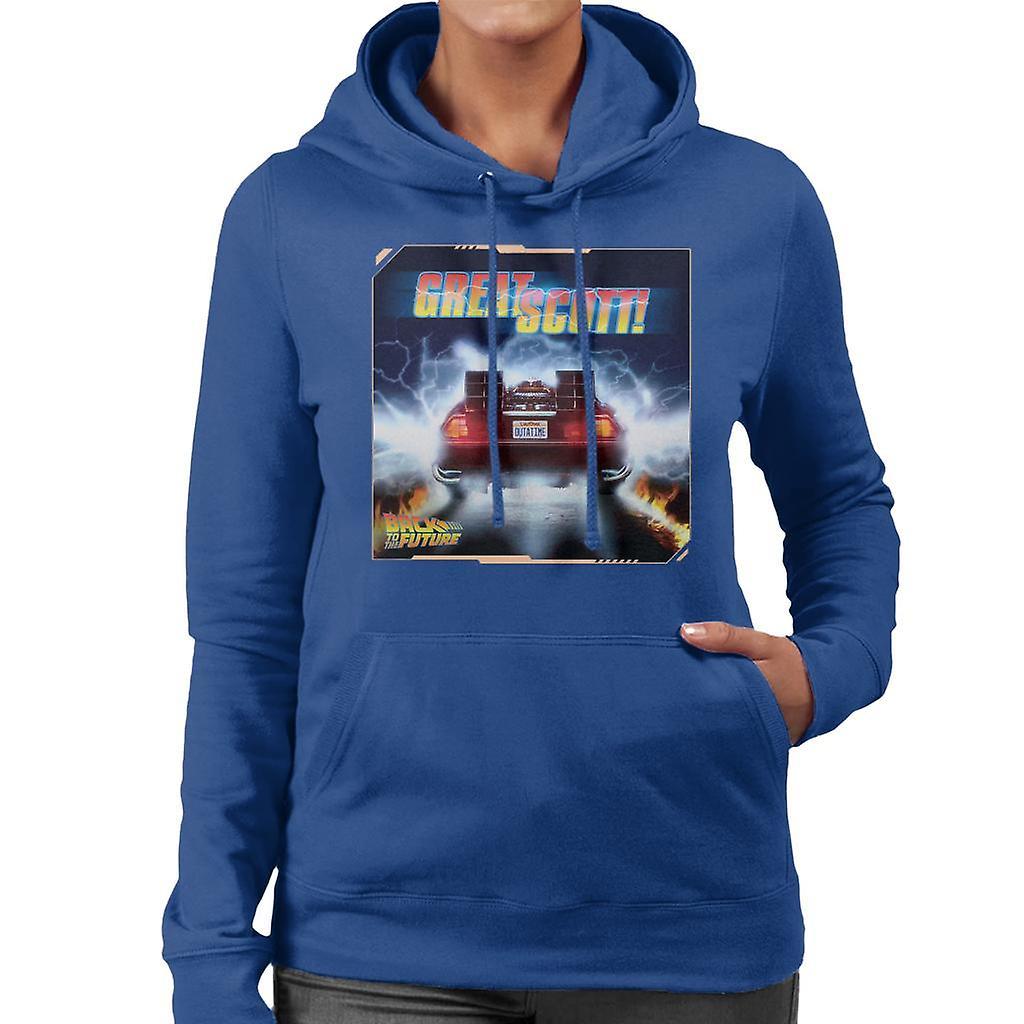 Back to the Future Delorean Great Scott Women's Hooded Sweatshirt Royal Blue Large