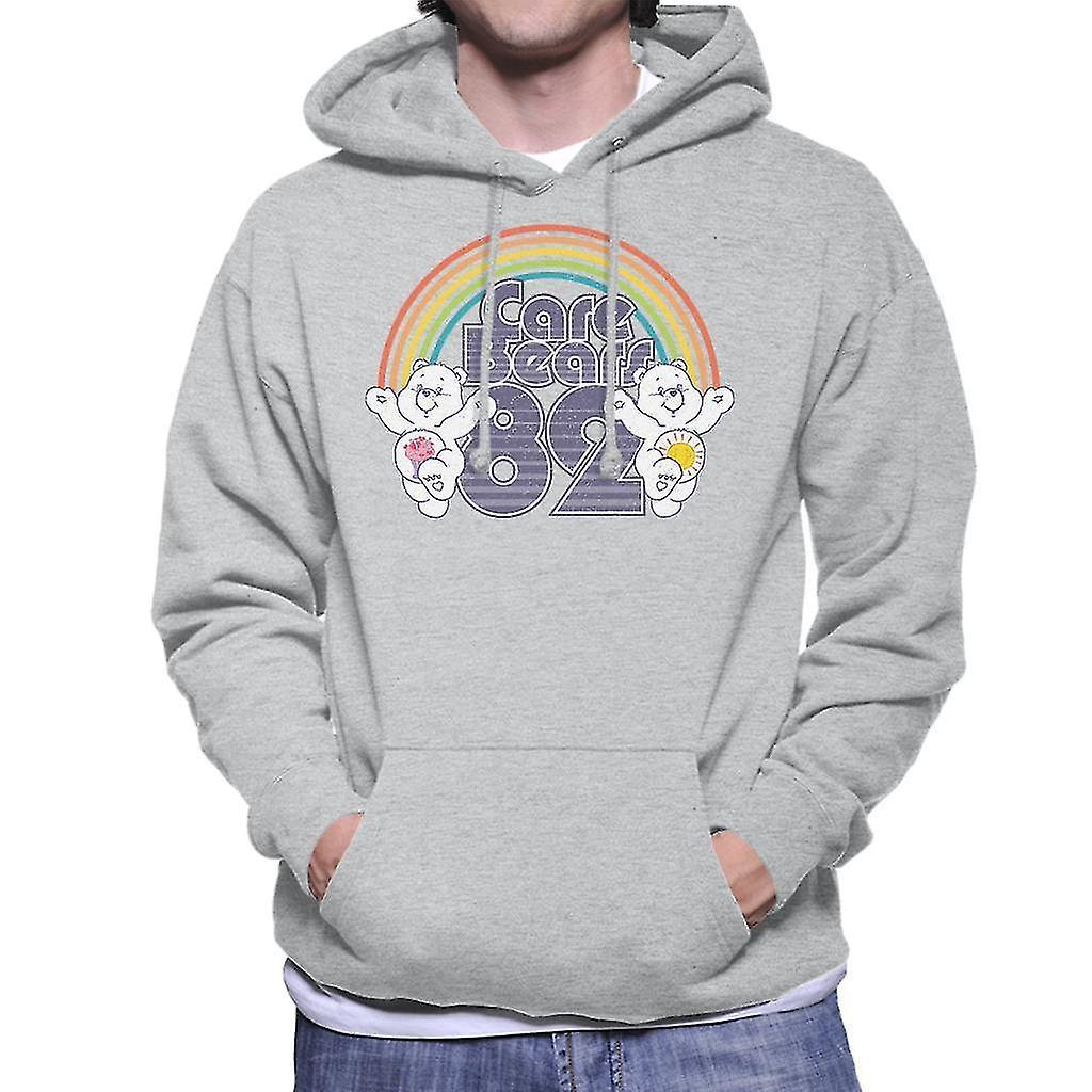 Care Bears 82 Rainbow Funshine Bear And Share Bear Men's Hooded Sweatshirt Heather Grey Medium