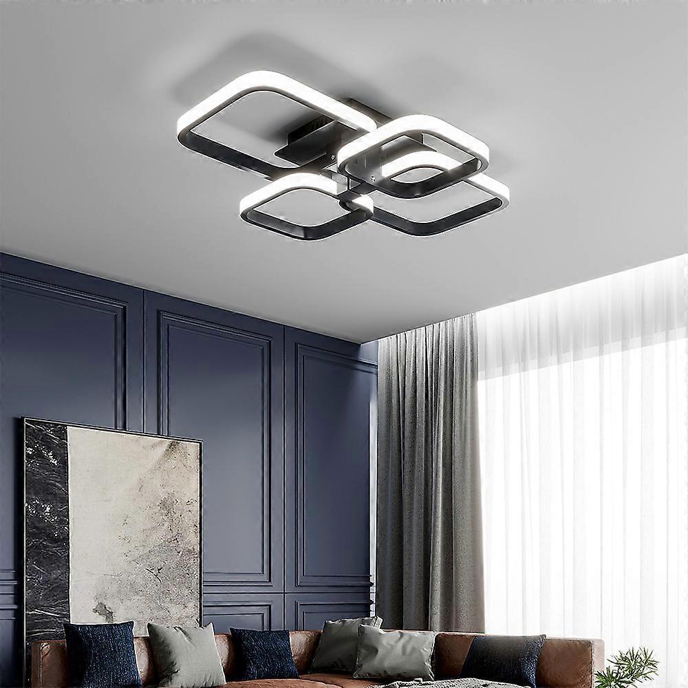 Living And Home Modern Square LED Ceiling Light Acrylic Chandelier - Black Frame 4 Head Cool White