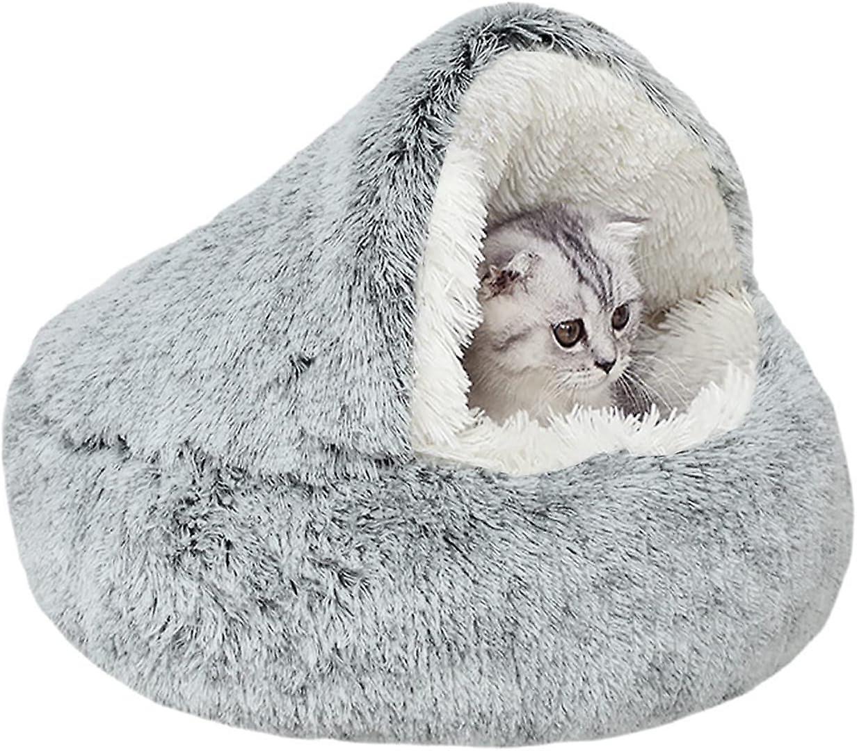 Tinor Calming Cat Bed Fluffy Plush Kitten Bed, Pet Bed For Indoor Cats Small Dog, Soft Warm Donut Cat Sleeping Bag (m-50cm, Grey)