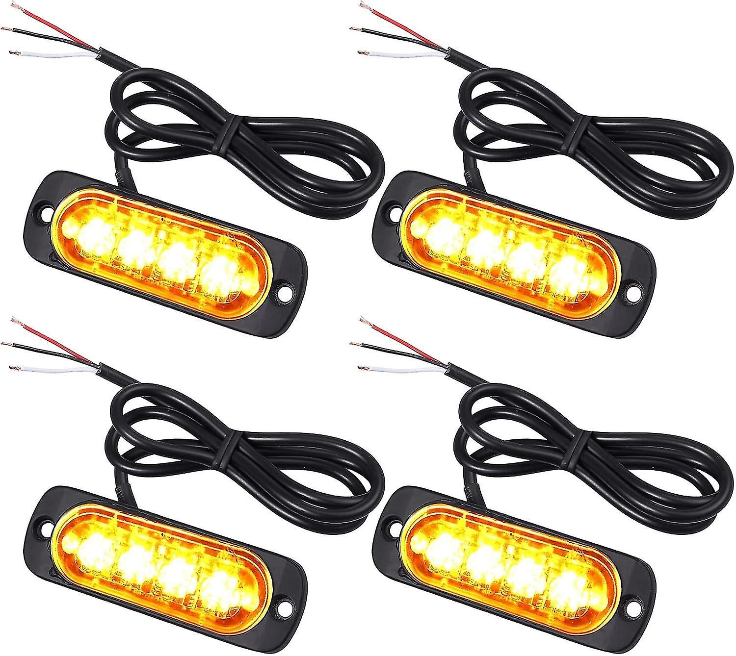 4X Penetration Lights with 4 LEDs 12/24V Orange LED Beacon Flash Lights Emergency Alarm Light Strobe Newway