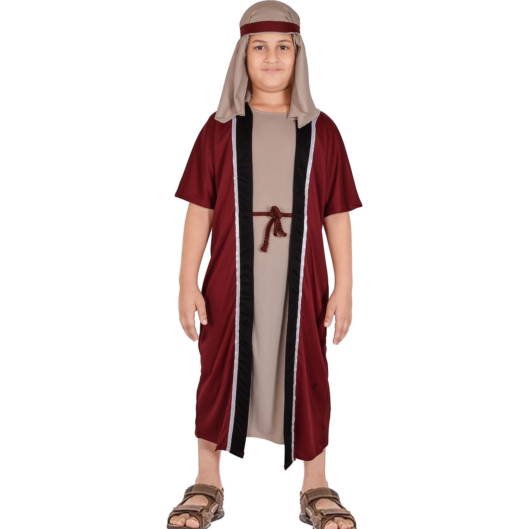 A2Z 4 Kids Kids Boys Xmas Nativity Joseph Costume Shepherd Townspeople Villager Costume Crimson 12-14 Years