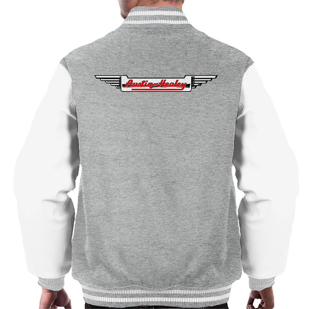 Austin Healey Logo British Motor Heritage Men's Varsity Jacket Heather Grey/White Medium