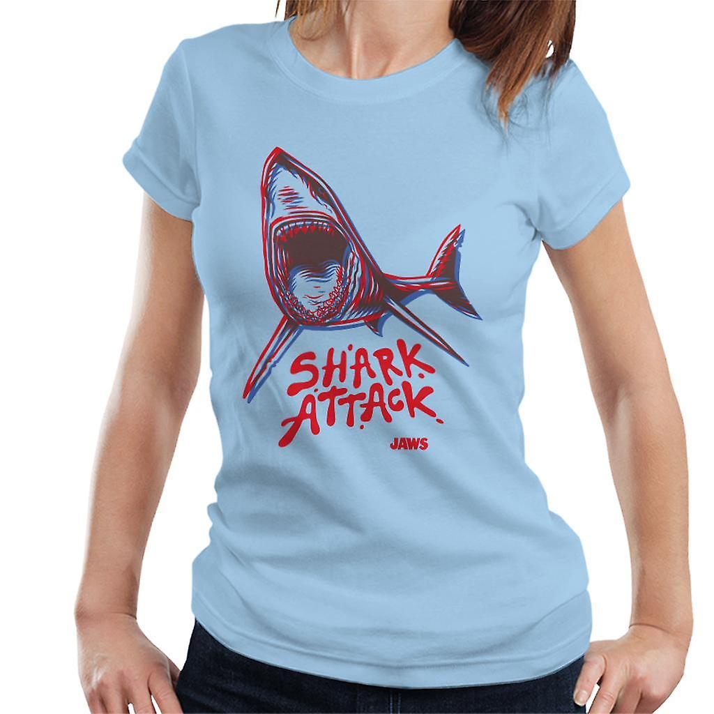 Jaws Neon Shark Attack Women's T-Shirt Sky Blue Small