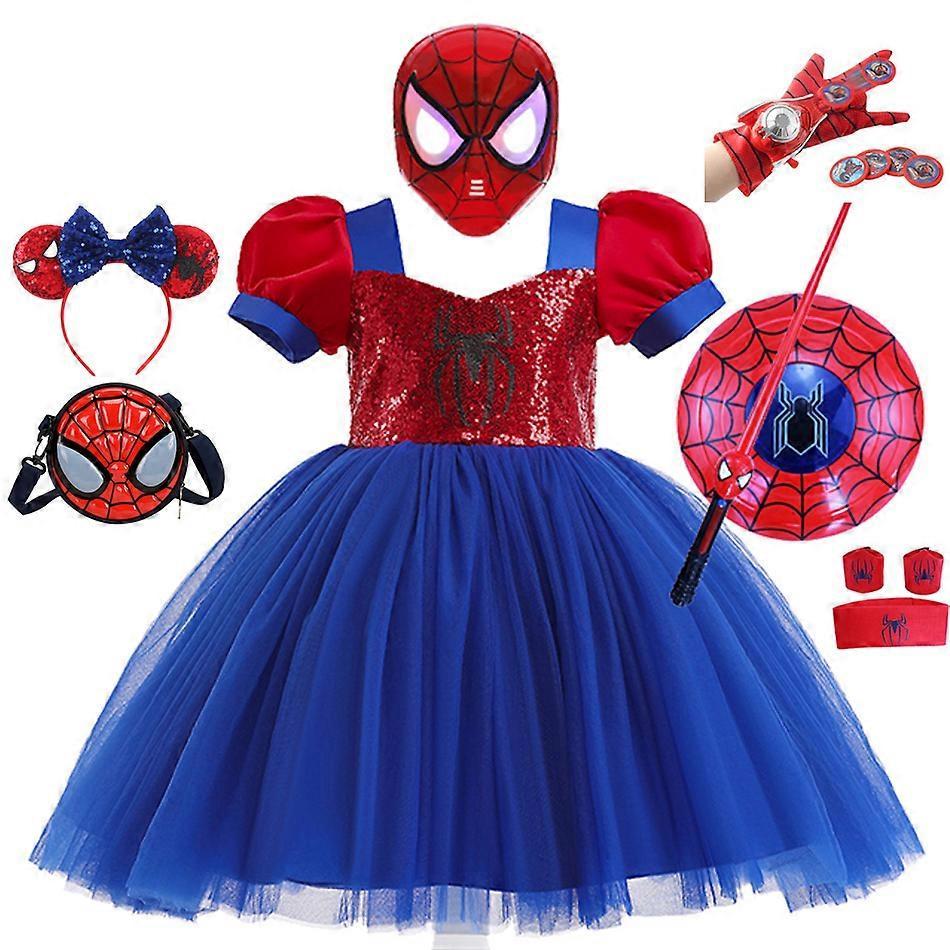 Duqi Spiderman Cosplay Tutu Dress Costumes Girls Sequins Spider Mesh Tutu Dresses For Kids Birthday Halloween Fancy Party only accessories 1 5-6Y T...