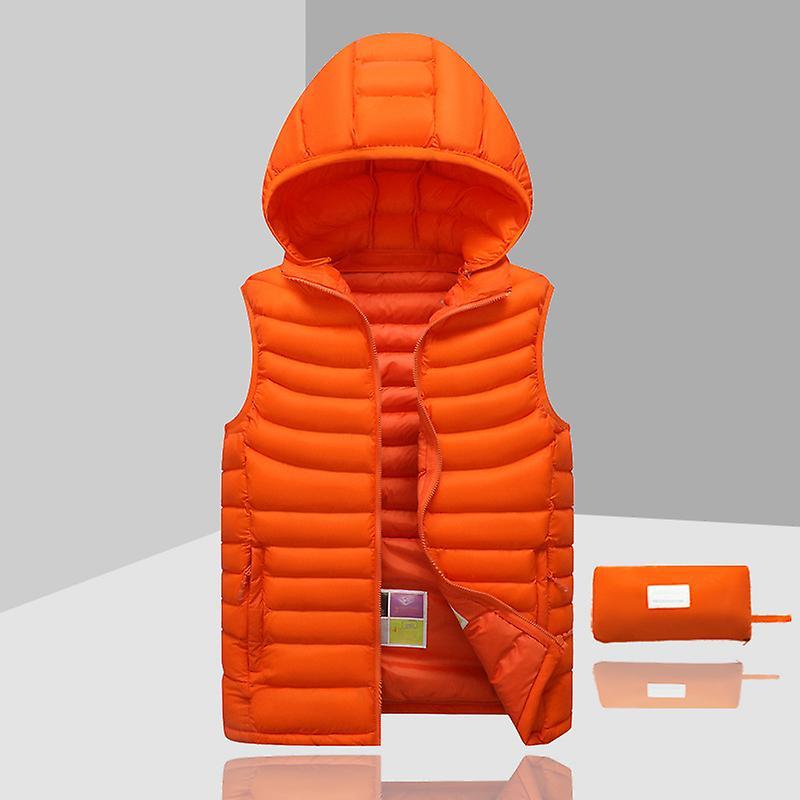 Insfity Down Jacket Men's Sleeveless Detachable Hooded Winter Light Solid Color Orange L