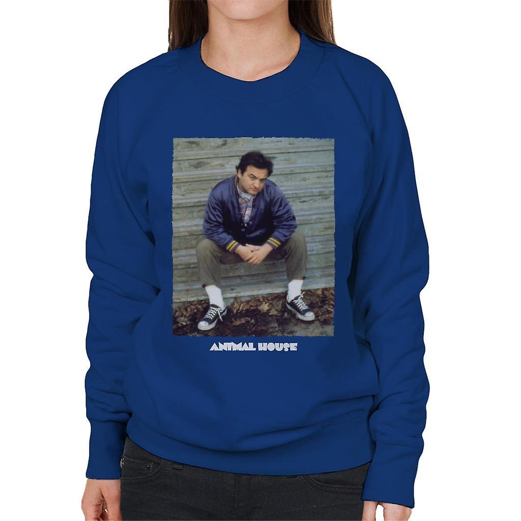 Animal House John Bluto Blutarsky Sitting Women's Sweatshirt Royal Blue Small