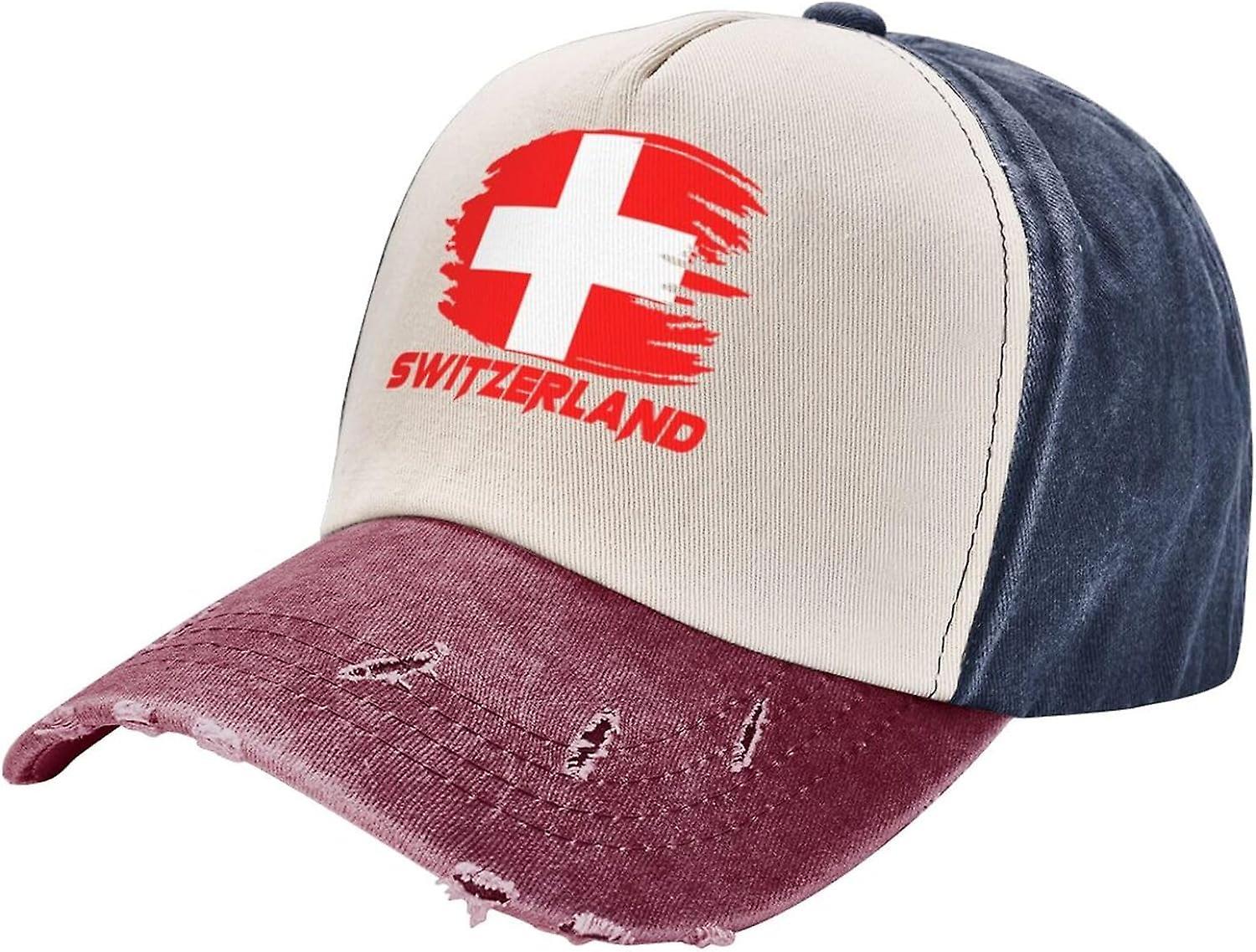 Kerota Switzerland Swiss Nation Flag Denim Washed Baseball Cap Cotton Unisex Patriotic Dad Old Hat bm-5073 color402