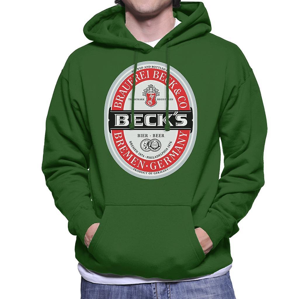 Beck's Beer Classic Label Men's Hooded Sweatshirt Bottle Green Large