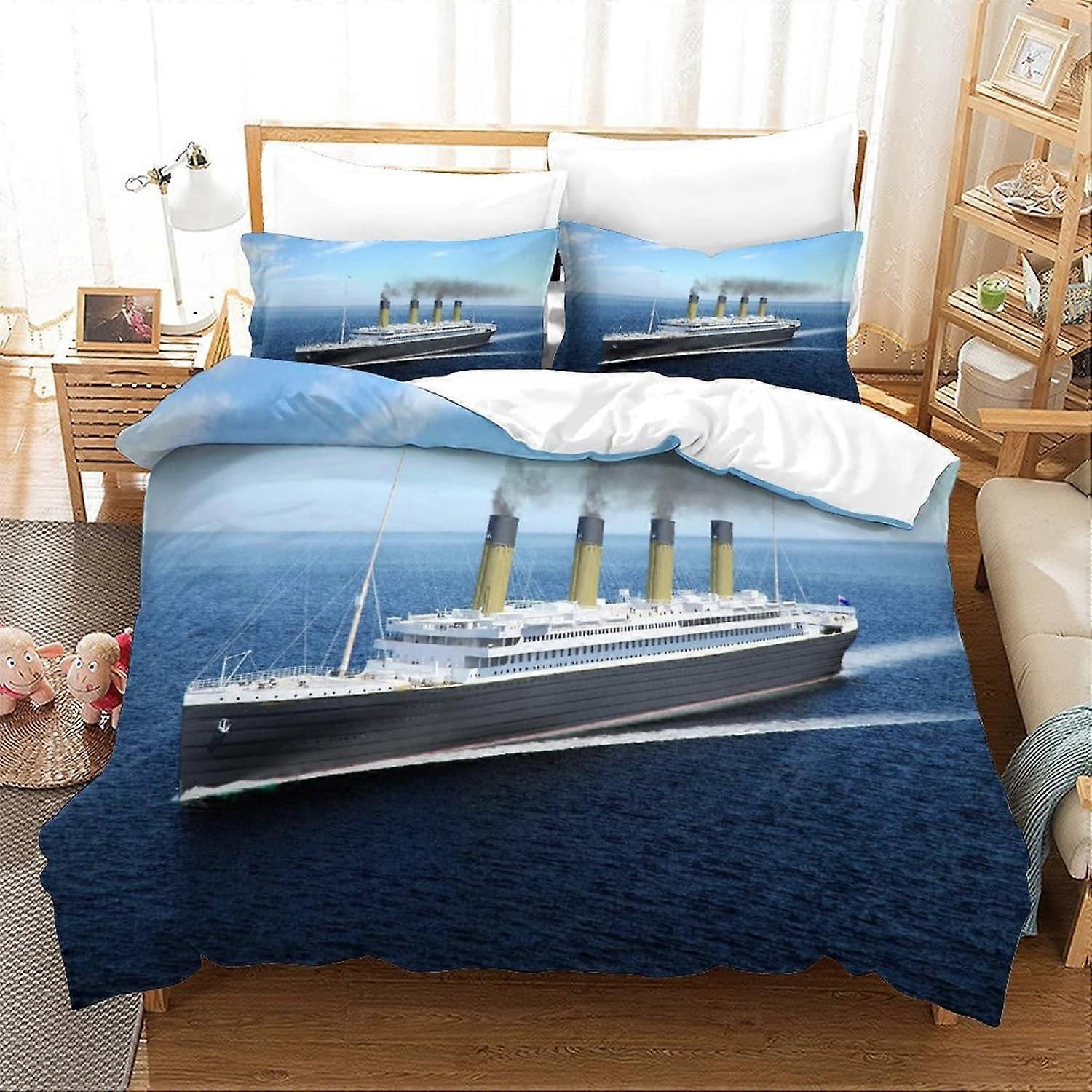 Kerota Titanic Duvet Cover with Pillowcases Jack and Rose D Printed Bedding Set with Zipper Closure Bedding Set Suitable for Boys Girls A Single135...