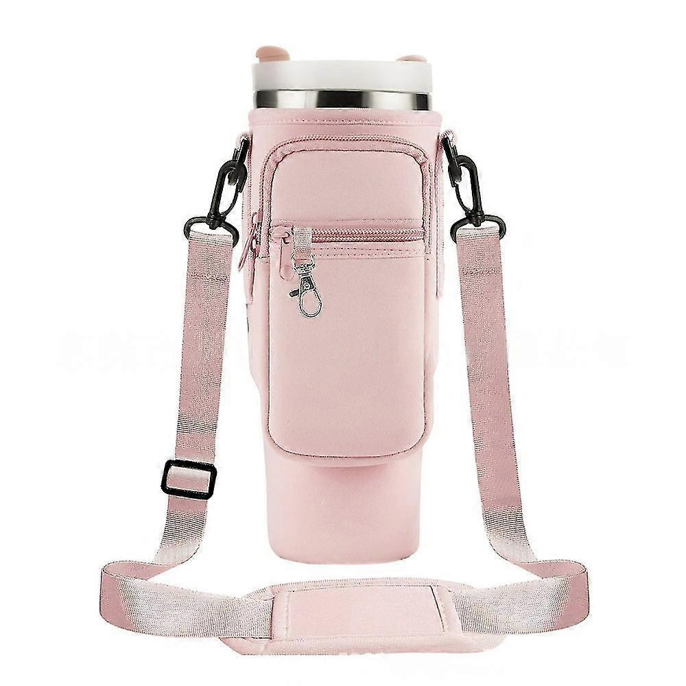 Aiyuego Water Bottle Carrier Bag For Stanley 40oz Tumbler, Water Bottle Holder With Strap Pouch Phone Pocket For Stanley Cup Accessories pink