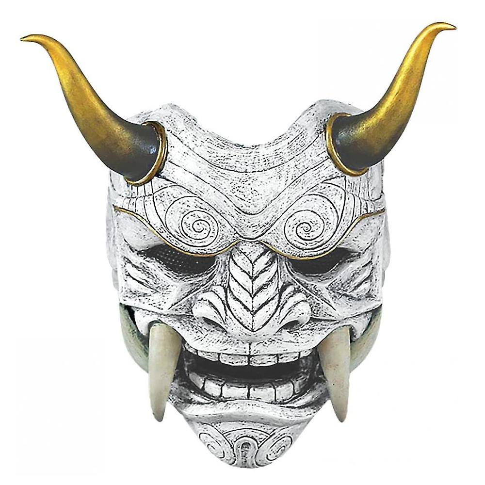 Waytogo Samurai Oni Mask Latex Headgear Mask For Halloween Cosplay Supplies Fancy Dress Party Grey