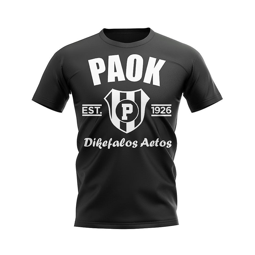 UKSoccerShop PAOK Salonika Established Football T-Shirt (Black) XXL (50-52 inch)