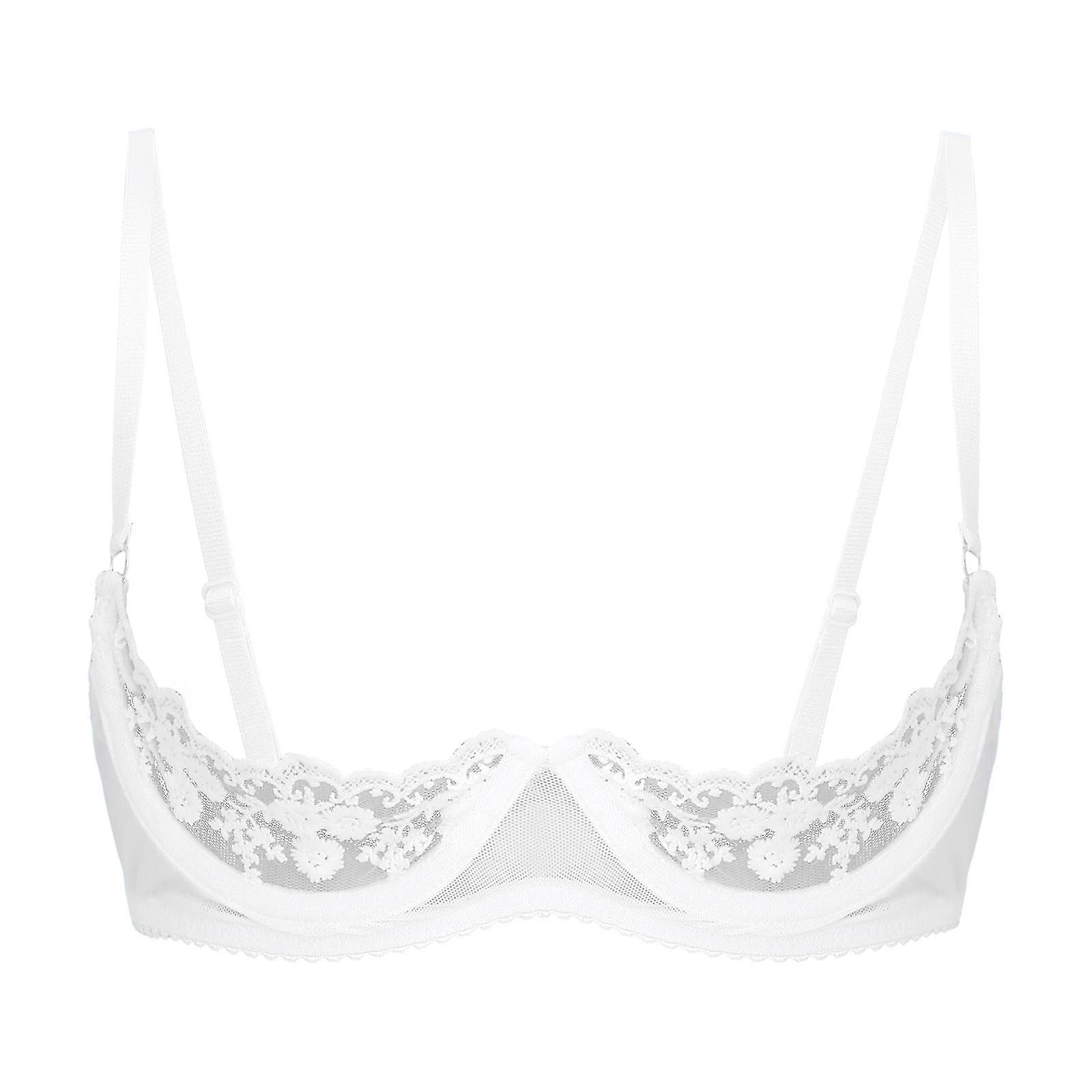 Womens Lingerie Open Chest Bras 1/2 Cup Push Up Underwire Lace Bra Adjustable Strap Sponge Padded Brassiere Underwear Banmo White B