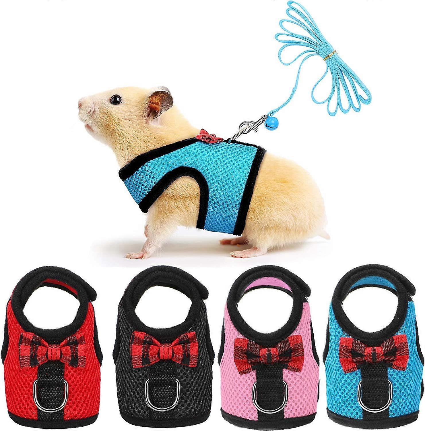 Ubiuo 4 Pieces Guinea Pig Harness and Leash Soft Mesh Small Pet Harness with Bowknot Bell, No Pulling Comfort Padded Vest for Guinea Pigs, Ferret, ...