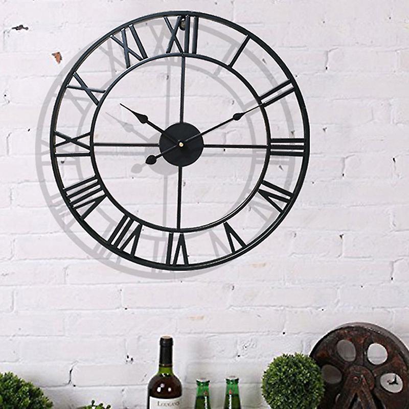 Living And Home 40CM Roman Numerals Metal Wall Clock Black