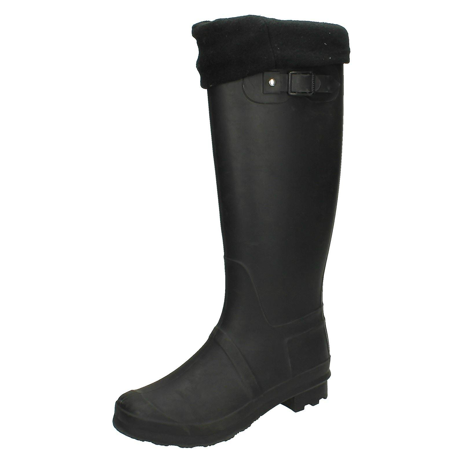 Womens Spot On Fleece Lined Wellington Boots Black UK 3