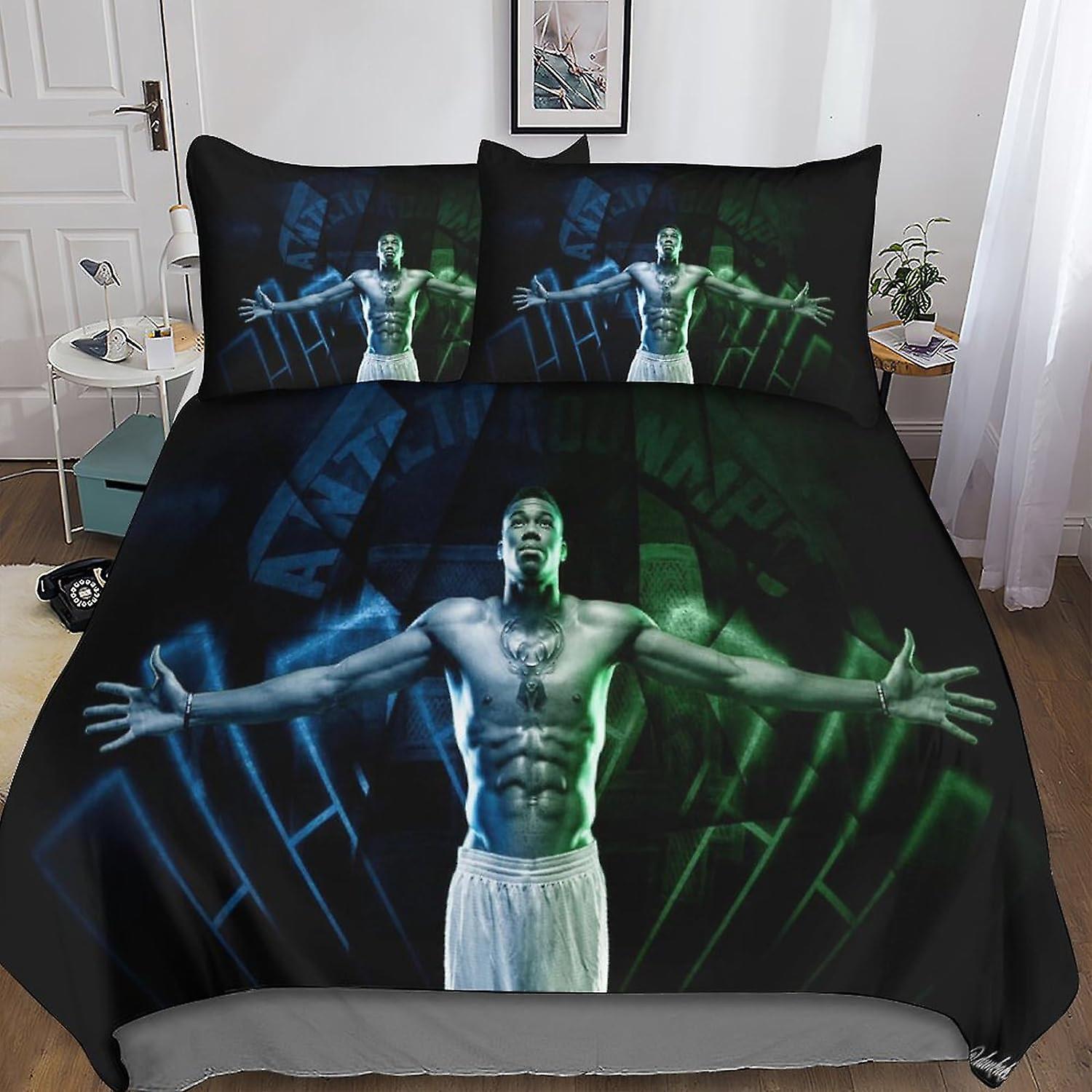 Kerota Giannis Antetokounmpo Bedding Set with Microfiber Duvet Cover + Pillowcases 3D Printed Duvet Cover Sets with Zipper Closure 3 Pcs Single135x...