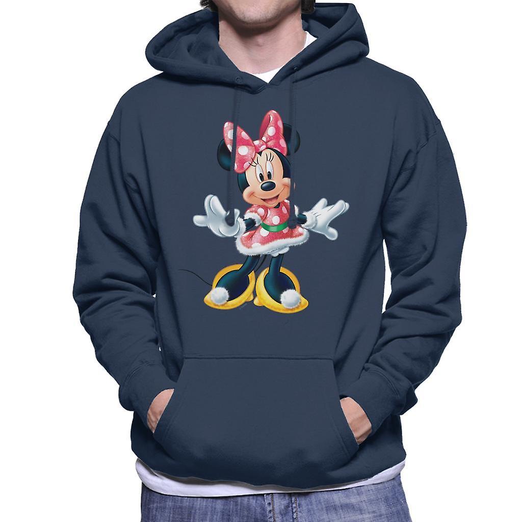 Disney Christmas Minnie Mouse Festive Pose Men's Hooded Sweatshirt Navy Blue Medium