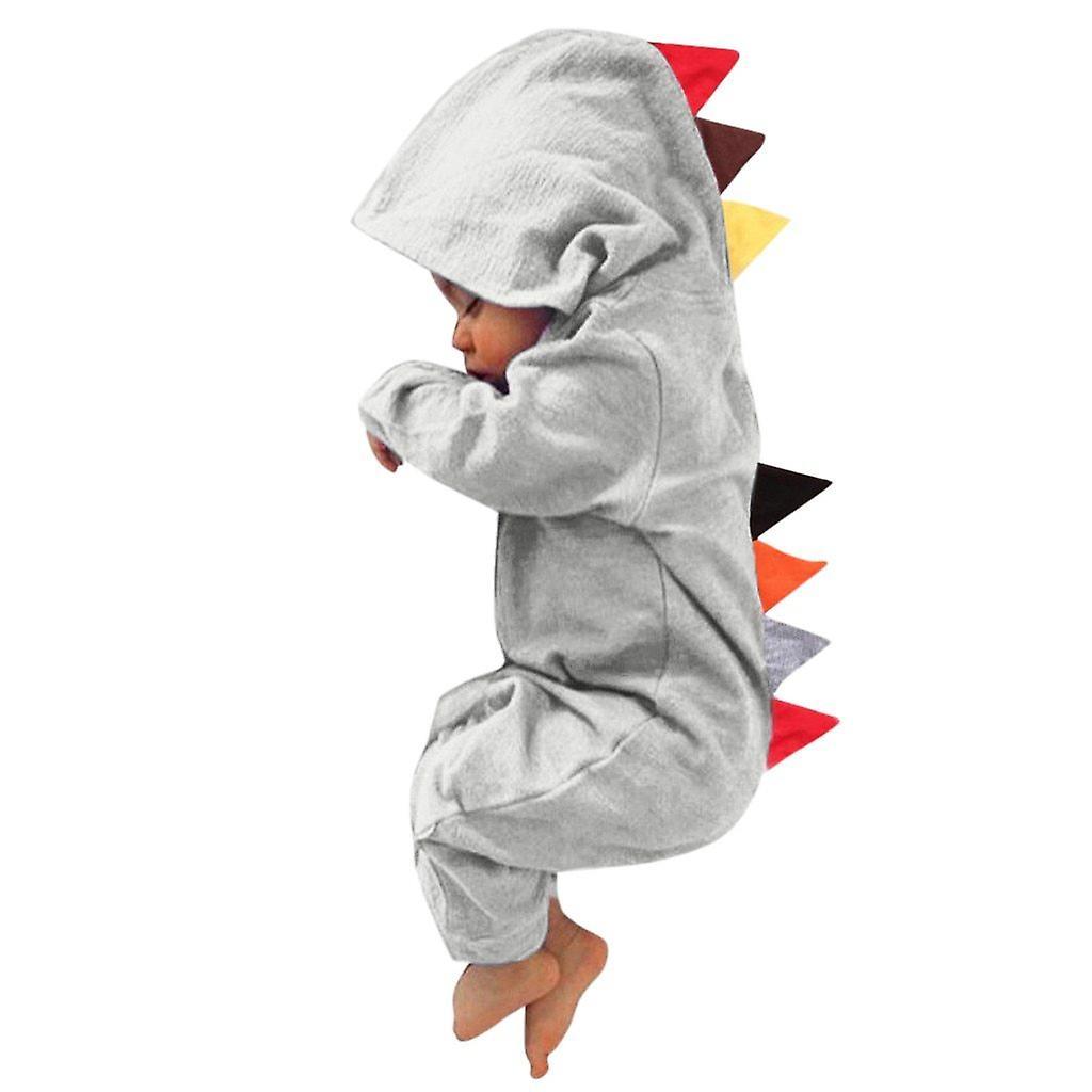 Slowmoose Dinosaur Patchwork, Long Sleeve, Hooded Jumpsuit For Babies Gray 12M