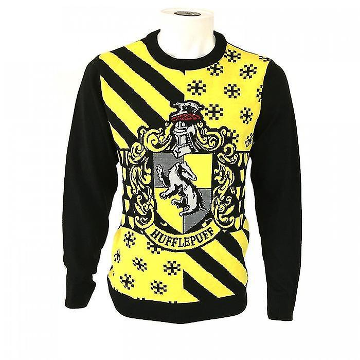 Harry Potter Unisex Adult Hufflepuff Christmas Jumper Black/Yellow L