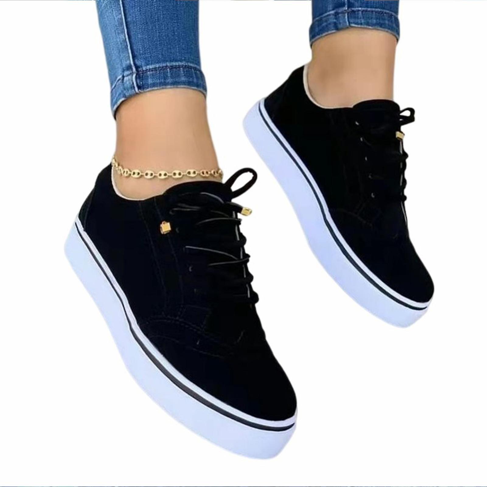 Cloud Xiang Women\'s Walking Flat Shoes Lady Breathable Anti-slip Sneakers Suitable For Walking Dacing Wear Black 37